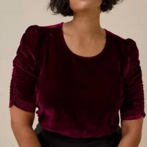 TORRID Burgundy Velvet Top Caterpillar Short Sleeve Blouse Keyhole Back Large